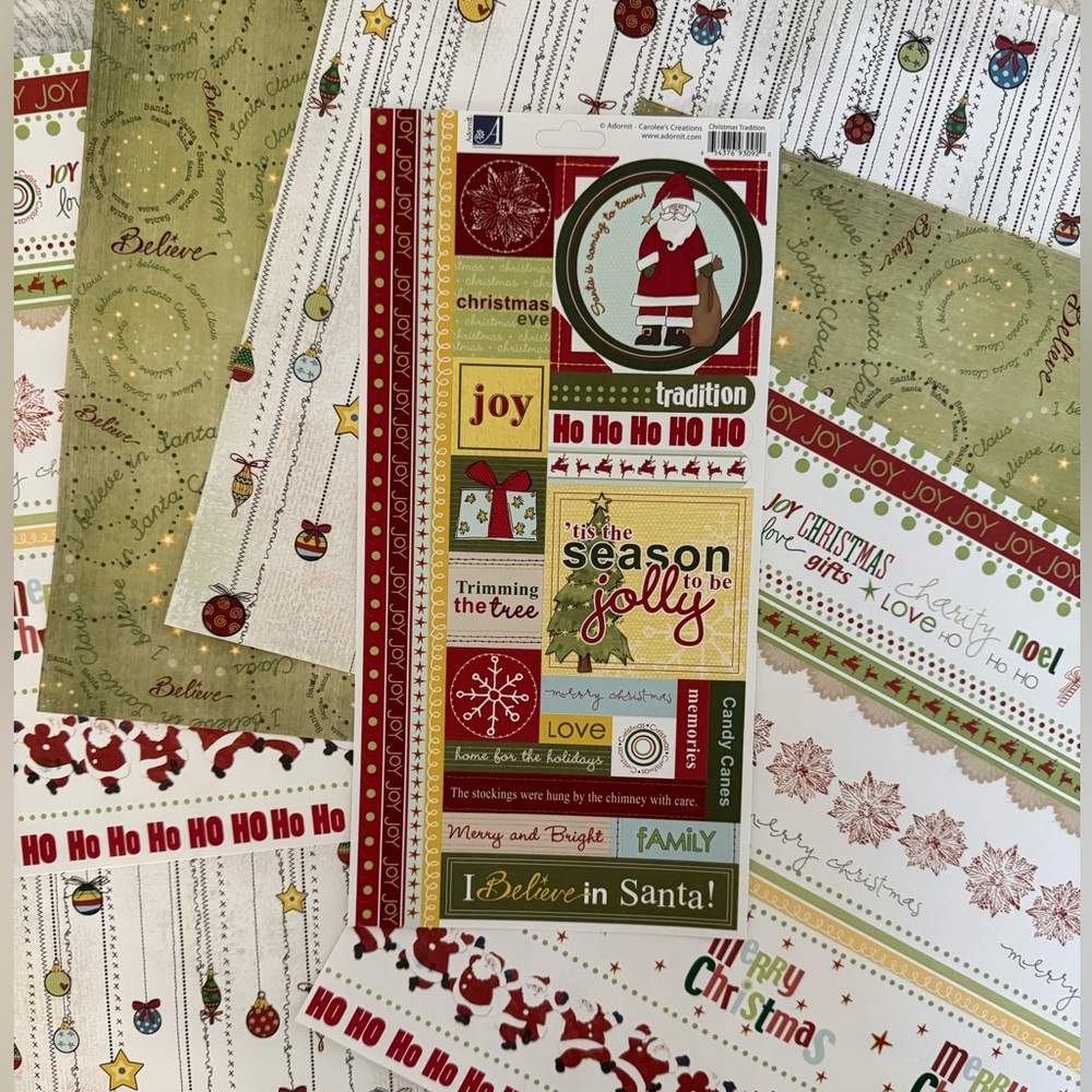 🆕🎅🏻 ADORNIT “CHRISTMAS TRADITION” CARDSTOCK STICKERS & MATCHING PAPER.